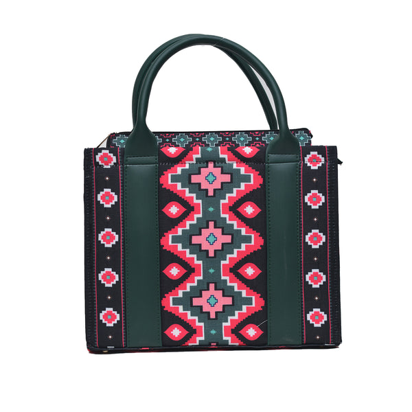 Printed PU Leather Shoulder Bag (Black & Green)