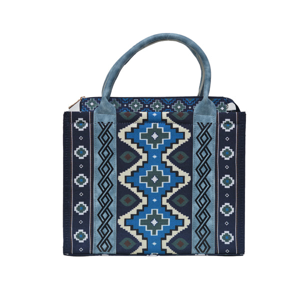 Printed PU Leather Shoulder Bag (Blue & Black)