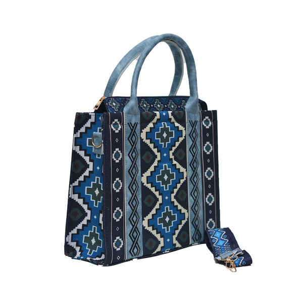 Printed PU Leather Shoulder Bag (Blue & Black)