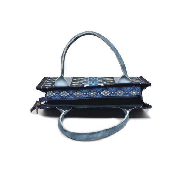 Printed PU Leather Shoulder Bag (Blue & Black)