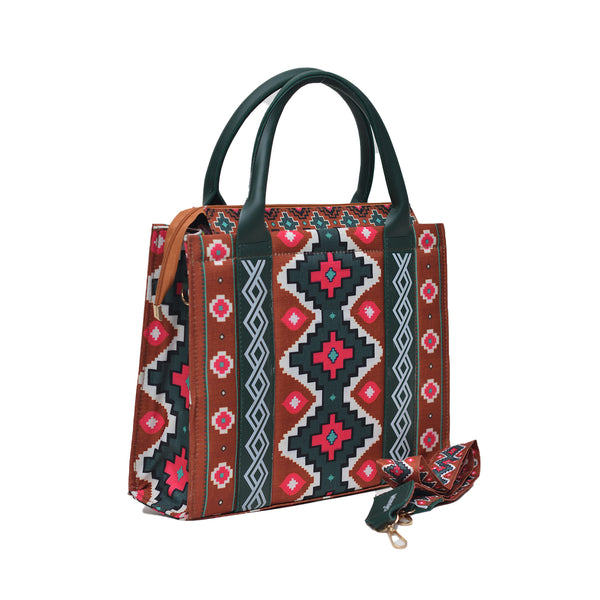Printed PU Leather Shoulder Bag (Brown & Green)