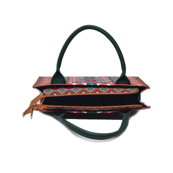 Printed PU Leather Shoulder Bag (Brown & Green)