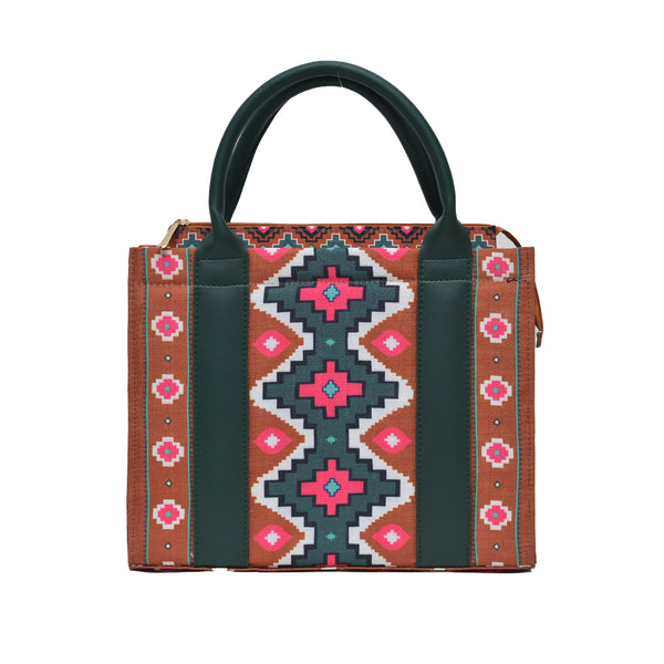 Printed PU Leather Shoulder Bag (Brown & Green)