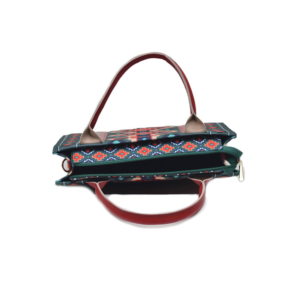 Printed PU Leather Shoulder Bag (Green & Maroon)