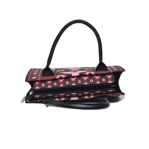 Printed PU Leather Shoulder Bag (Maroon & Black)