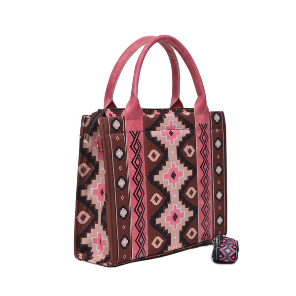 Printed PU Leather Shoulder Bag (Pink & Brown)