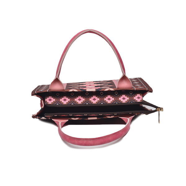 Printed PU Leather Shoulder Bag (Pink & Brown)