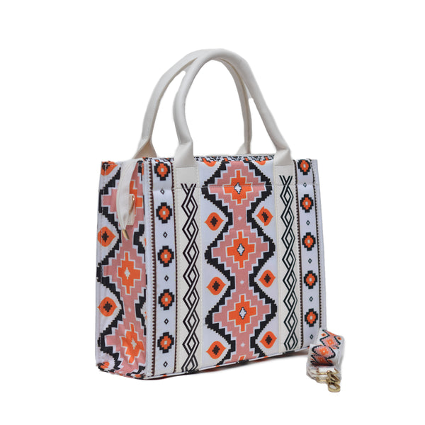 Printed PU Leather Shoulder Bag (White)