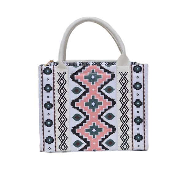 Printed PU Leather Shoulder Bag (White & Pink)