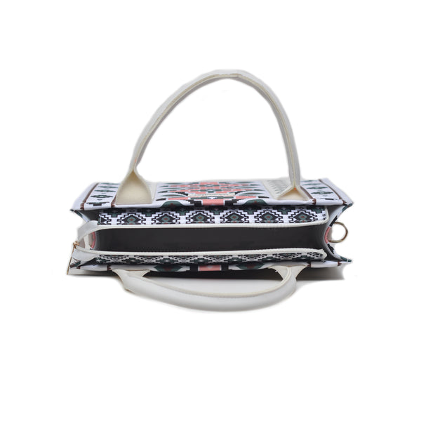 Printed PU Leather Shoulder Bag (White & Pink)