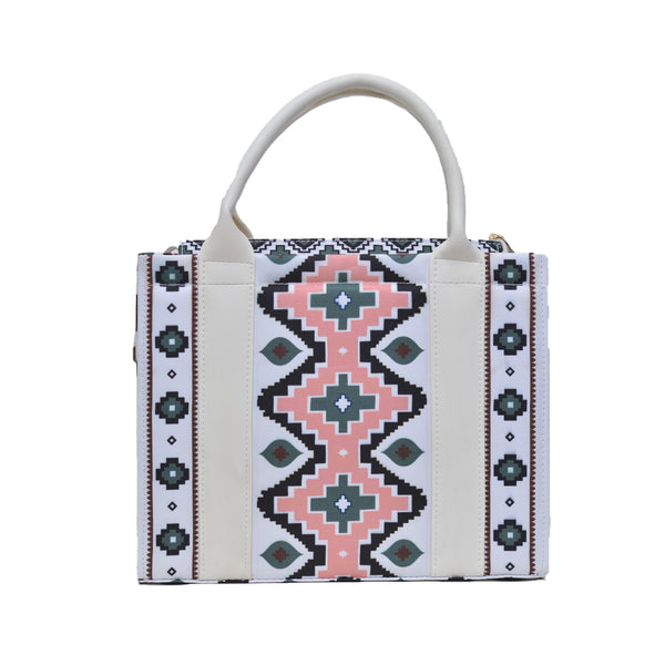 Printed PU Leather Shoulder Bag (White & Pink)