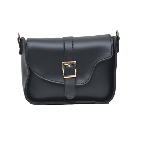 Saddle Buckle Crossbody Bag (Black)