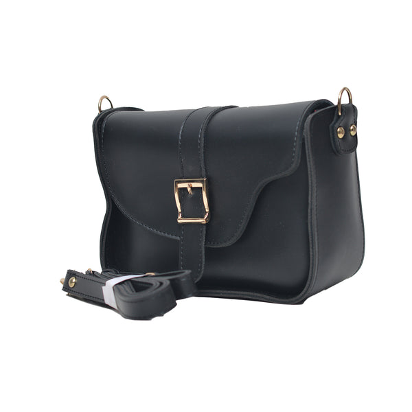 Saddle Buckle Crossbody Bag (Black)