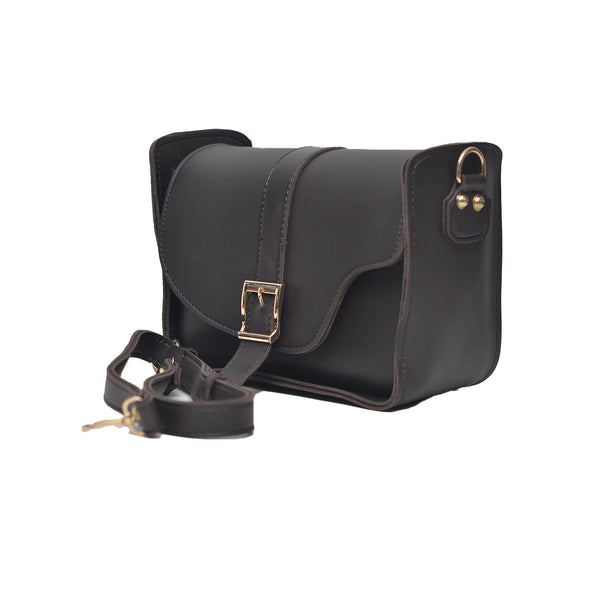 Saddle Buckle Crossbody Bag (Dark Brown)