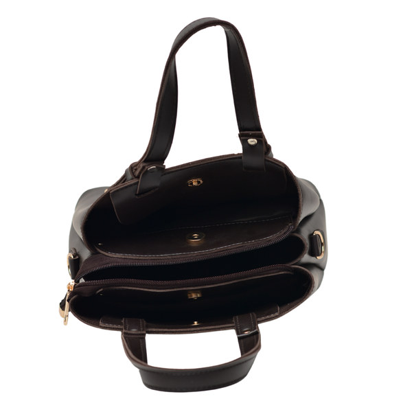 Shoulder Carry Bag with 3 Pockets (Dark Brown)