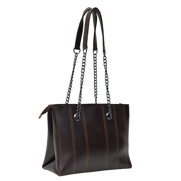 Shoulder Hand Bag With Two Pockets (Dark Brown)