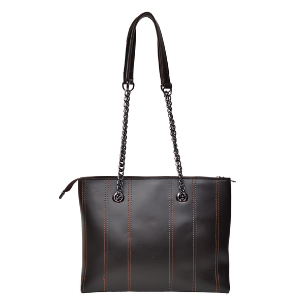 Shoulder Hand Bag With Two Pockets (Dark Brown)