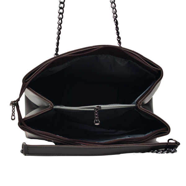 Shoulder Hand Bag With Two Pockets (Dark Brown)