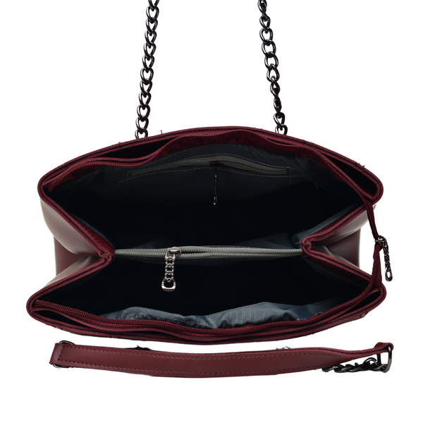 Shoulder Hand Bag With Two Pockets (Maroon)