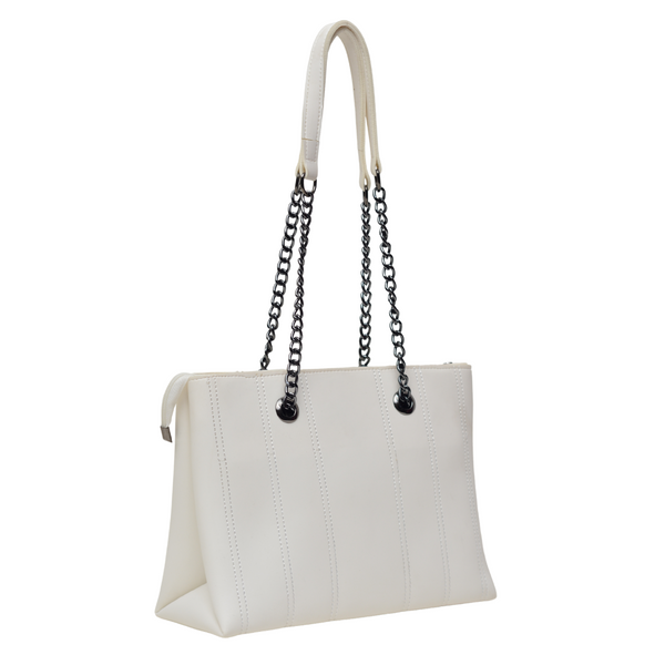 Shoulder Hand Bag With Two Pockets (White)