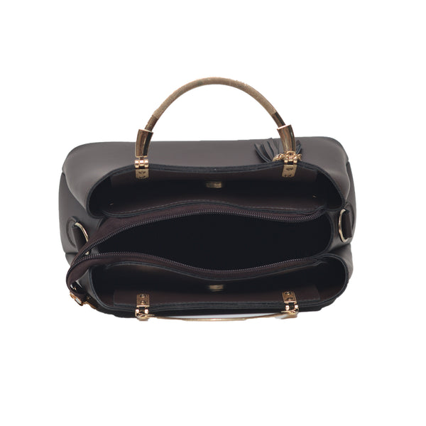 Steel handle Formal Handbag (Dark Brown)