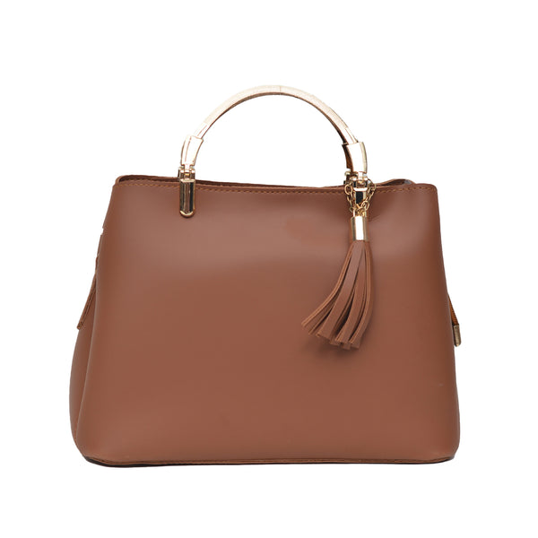 Steel handle Formal Handbag (Mustard Brown )