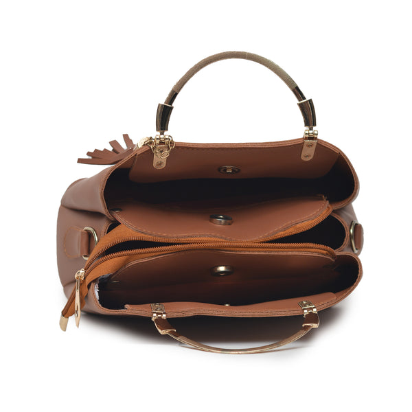 Steel handle Formal Handbag (Mustard Brown )
