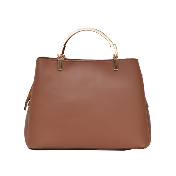 Steel handle Formal Handbag (Mustard Brown )