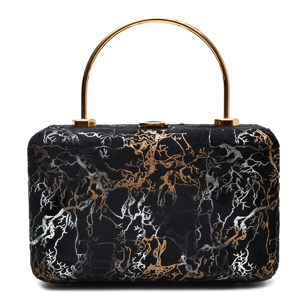 Velvet Women Wood Box Clutch (Black)