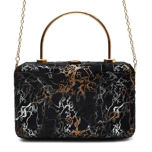 Velvet Women Wood Box Clutch (Black)