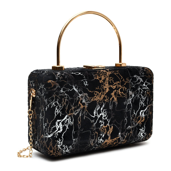 Velvet Women Wood Box Clutch (Black)