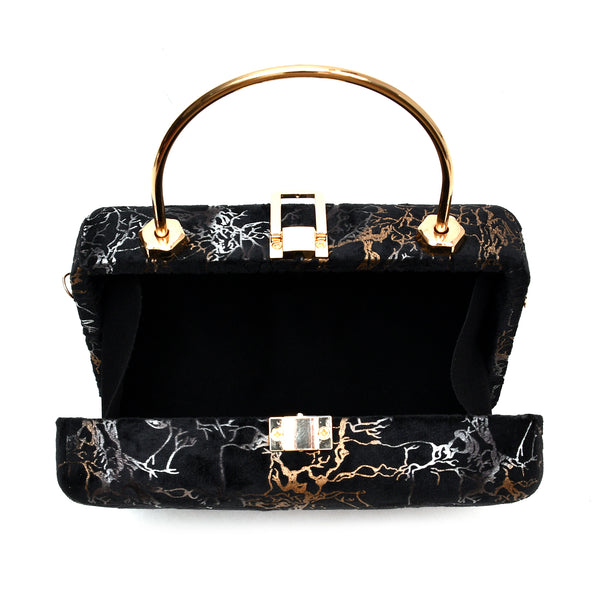 Velvet Women Wood Box Clutch (Black)
