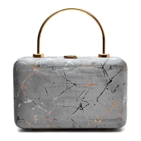 Velvet Women Wood Box Clutch (Grey)