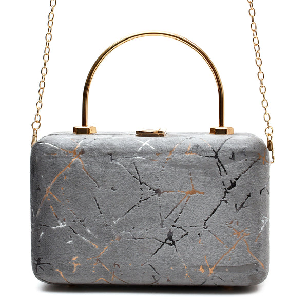 Velvet Women Wood Box Clutch (Grey)