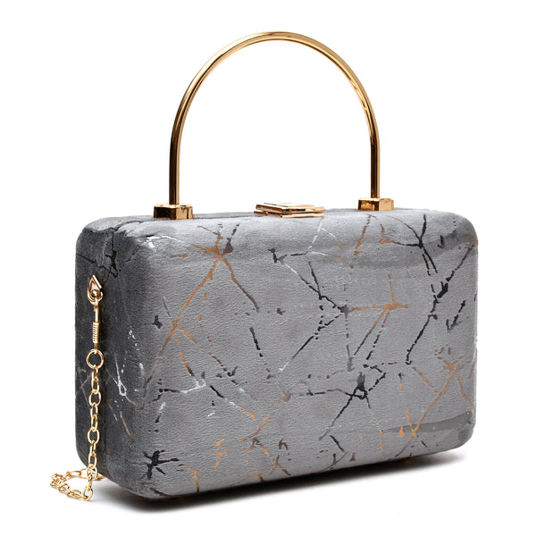Velvet Women Wood Box Clutch (Grey)