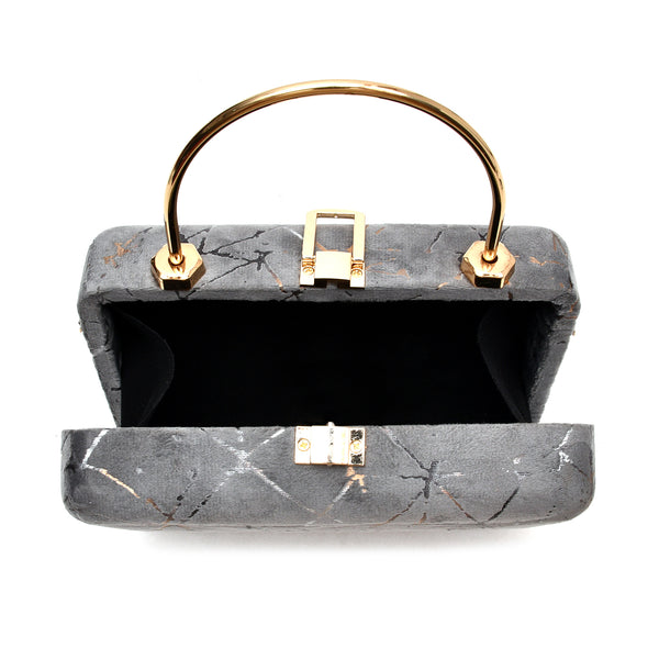 Velvet Women Wood Box Clutch (Grey)