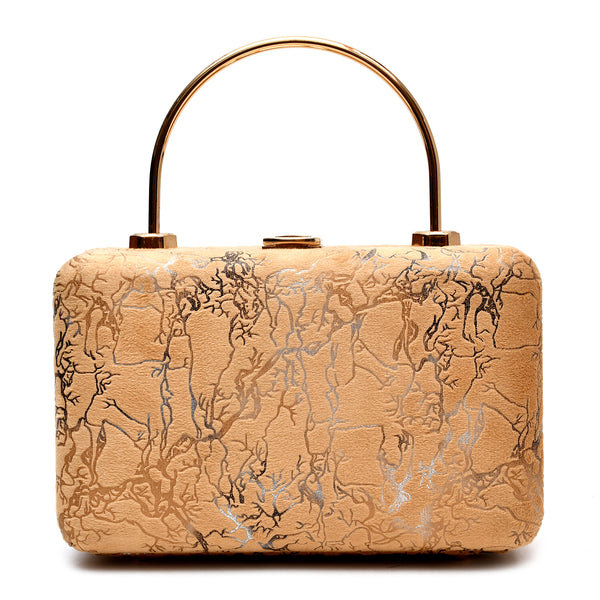 Velvet Women Wood Box Clutch (Mustard Yellow)