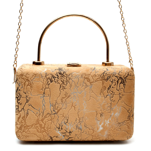 Velvet Women Wood Box Clutch (Mustard Yellow)
