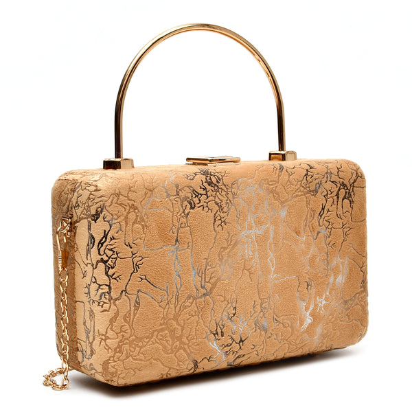 Velvet Women Wood Box Clutch (Mustard Yellow)