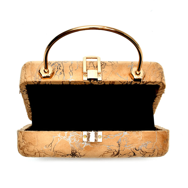 Velvet Women Wood Box Clutch (Mustard Yellow)