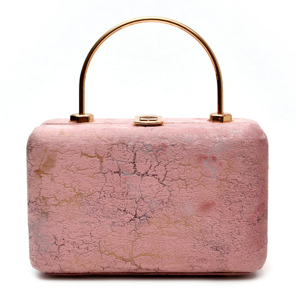 Velvet Women Wood Box Clutch (Pink)
