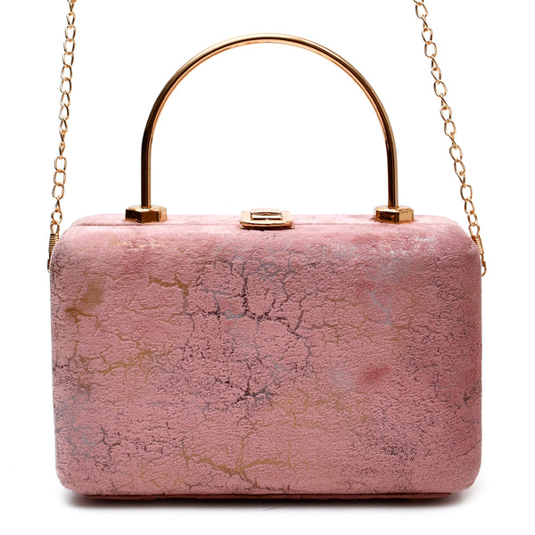 Velvet Women Wood Box Clutch (Pink)