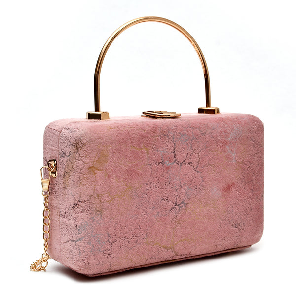 Velvet Women Wood Box Clutch (Pink)
