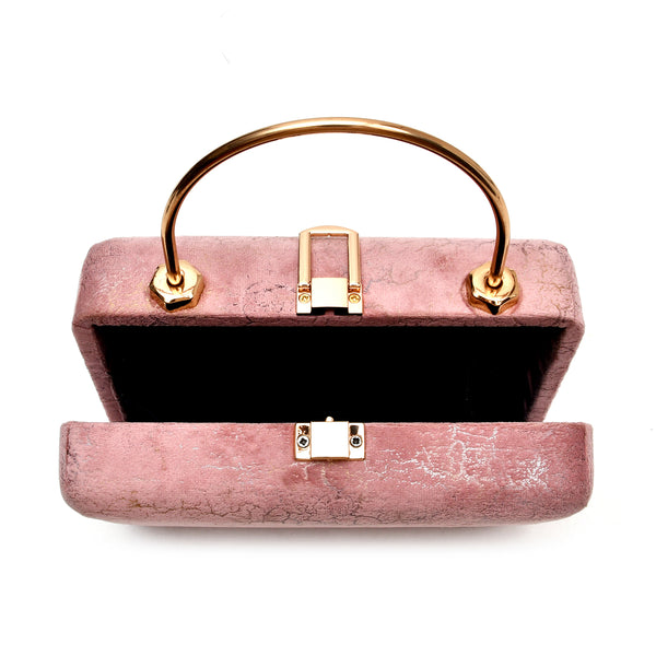 Velvet Women Wood Box Clutch (Pink)