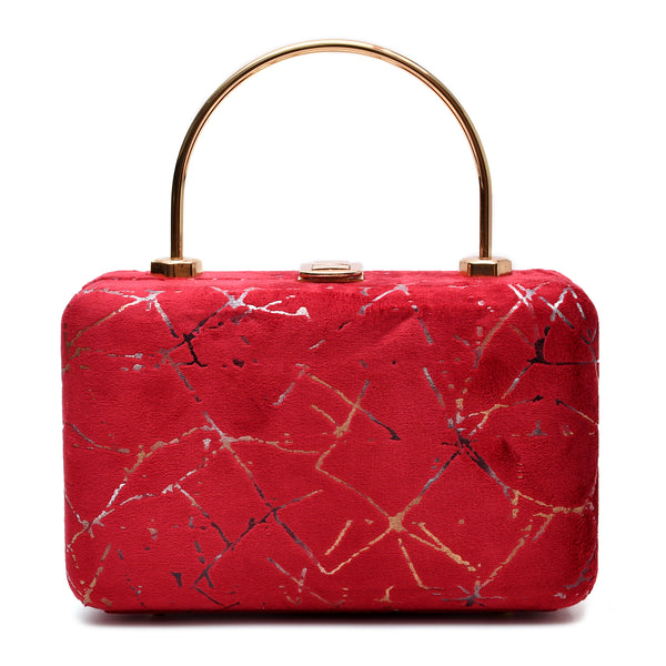 Velvet Women Wood Box Clutch (Red)