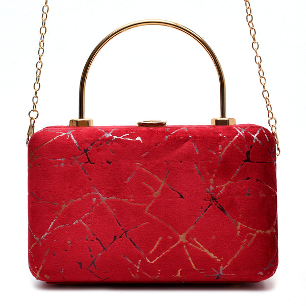 Velvet Women Wood Box Clutch (Red)