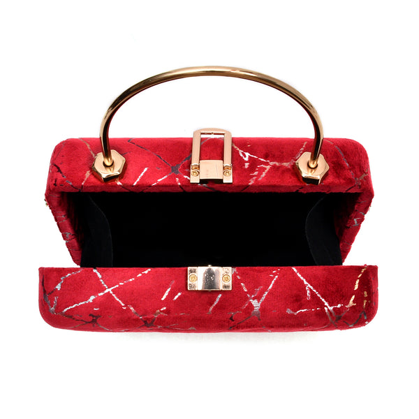Velvet Women Wood Box Clutch (Red)