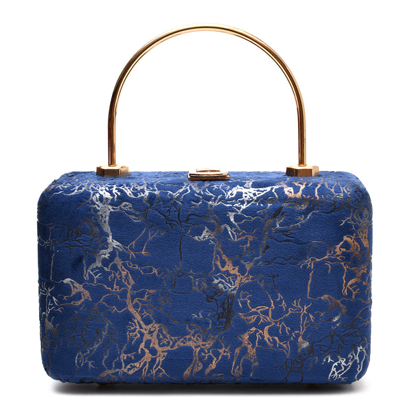 Velvet Women Wood Box Clutch (Royal Blue)