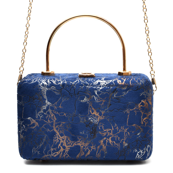 Velvet Women Wood Box Clutch (Royal Blue)