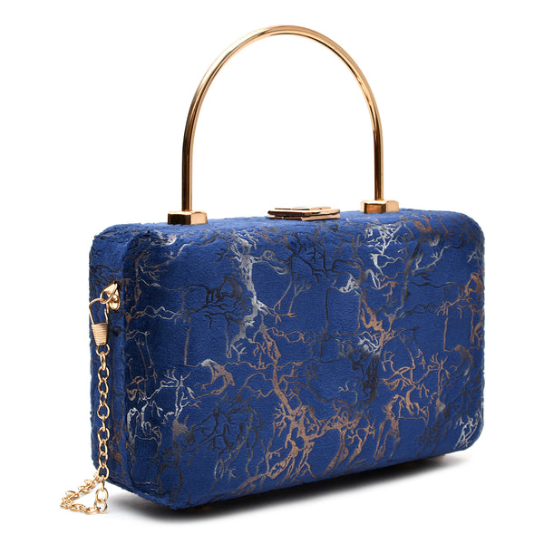 Velvet Women Wood Box Clutch (Royal Blue)